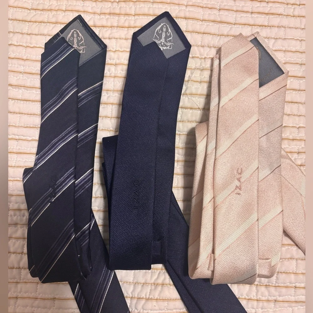 Set Of 3 IZAC Paris Men Ties Handmade 100% Silk